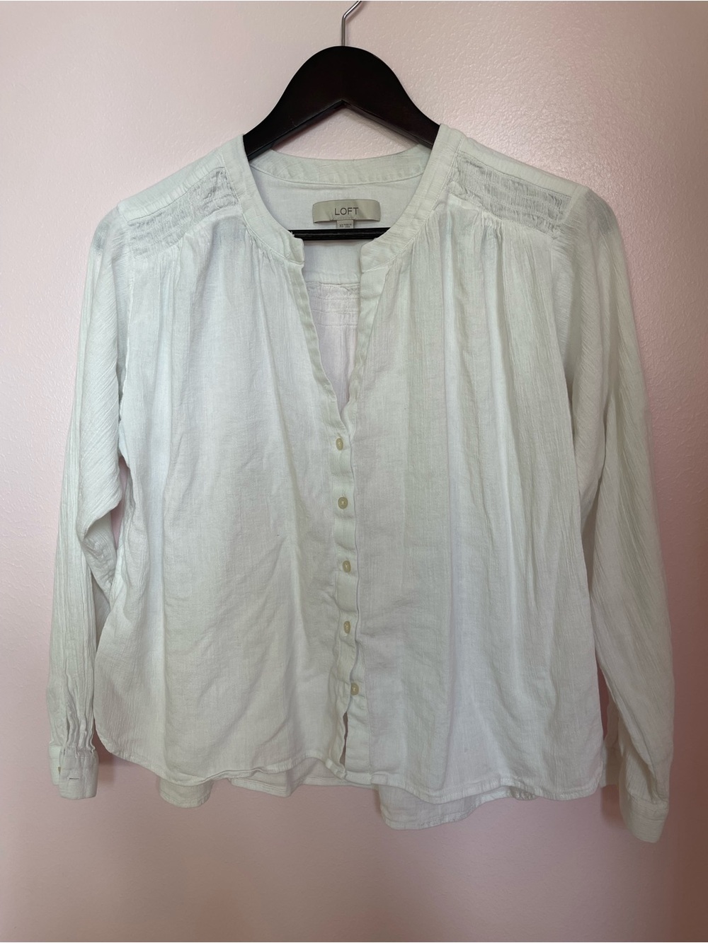 LOFT Soft White Button-Front Peasant Shirt
